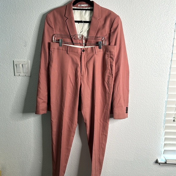 Zara dusty rose wedding pantsuit size 40 blazer 32 pant - Picture 12 of 16